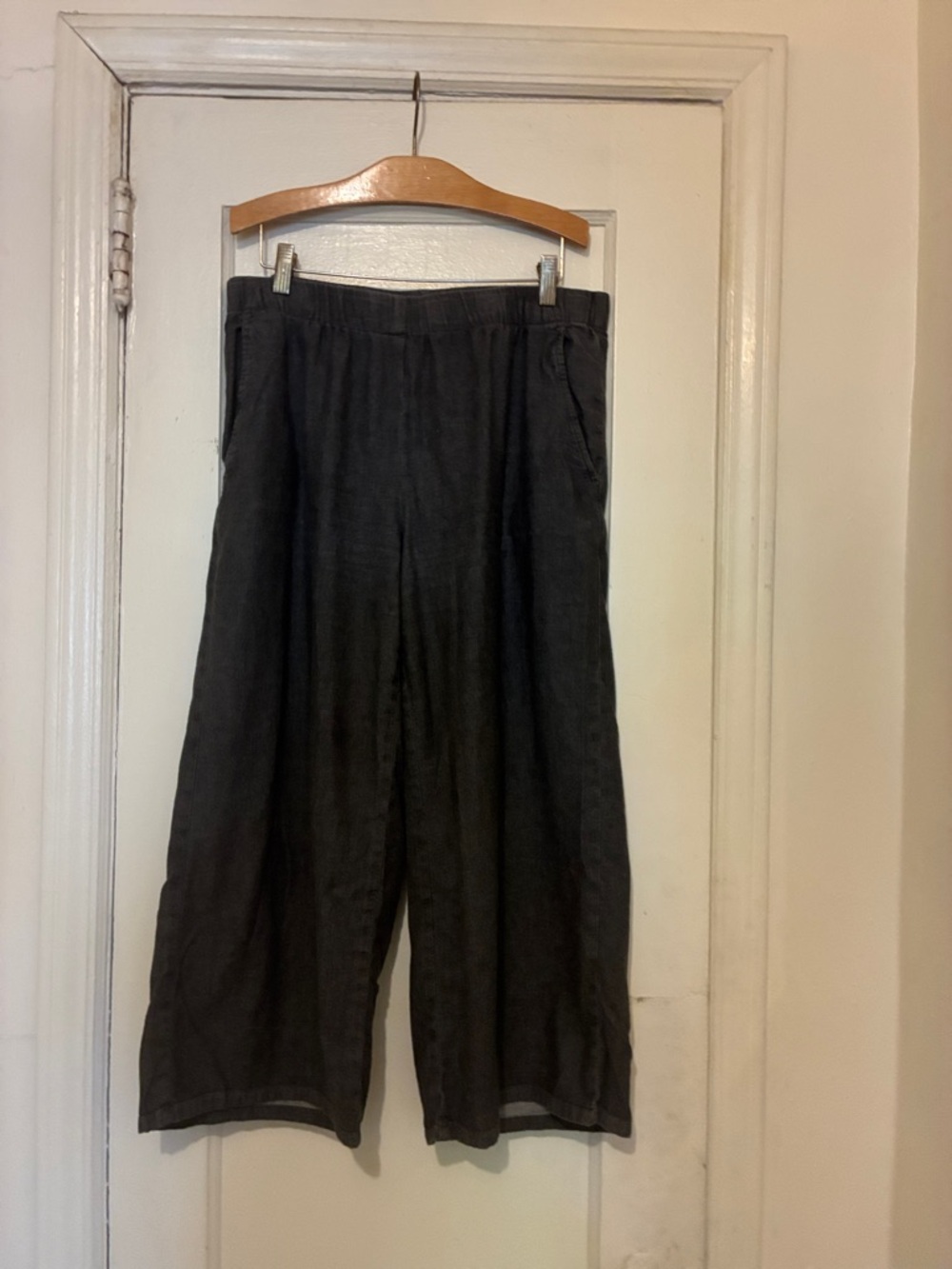 Eileen Fisher Black Cropped Wide-Leg Cotton Twill Pants